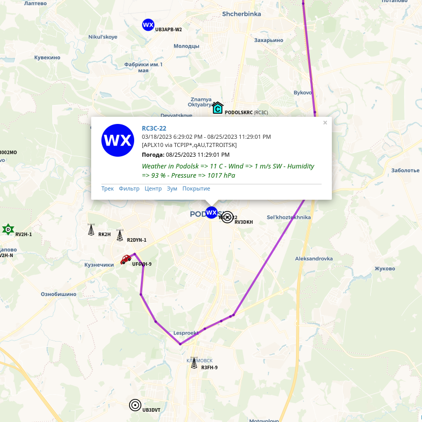 Погода на карте APRS-IS