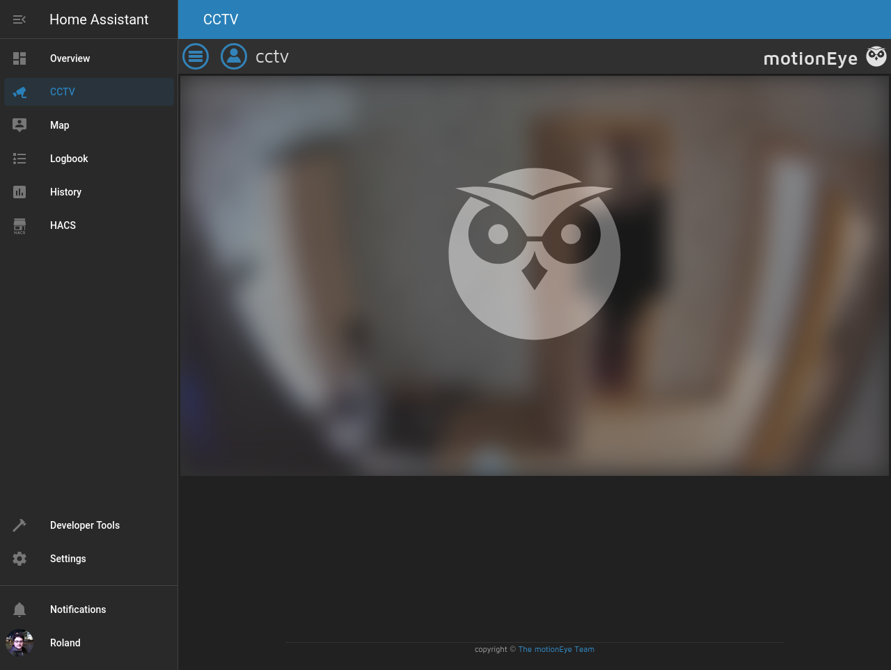 Интерфейс Home Assistant со встроенным motionEye